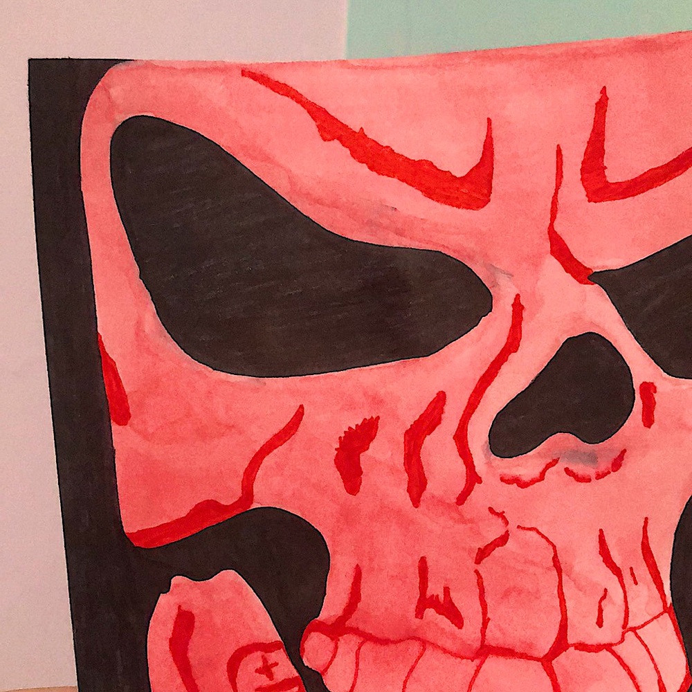 Pink/Red Skull Drawing